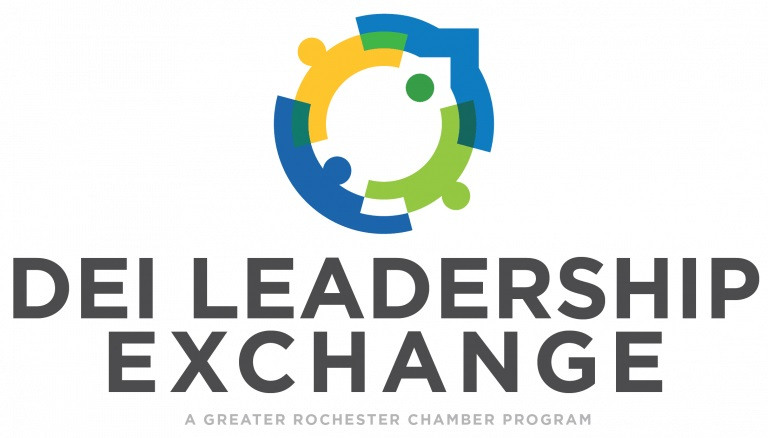 DEI Leadership Exchange Logo Greater Rochester Chamber White Stacked 768x438